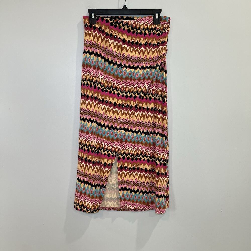 Boden Jersey Midi Skirt Side Split Size 8P Multicolor Elastic Waistband